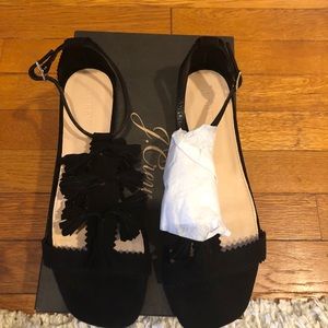 Black Suede Jcrew tassel sandals